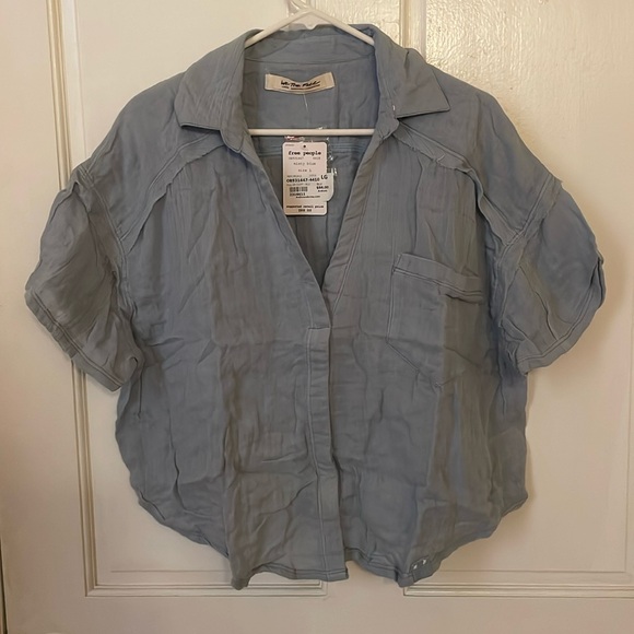 We The Free FREE PEOPLE Full of Light Blue Short Slv Crop Top $88 NWT L M S XS - Picture 4 of 13
